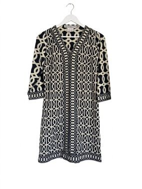 Gretchen Scott Designs Black & Cream Geometric V-Neck Dress- XS